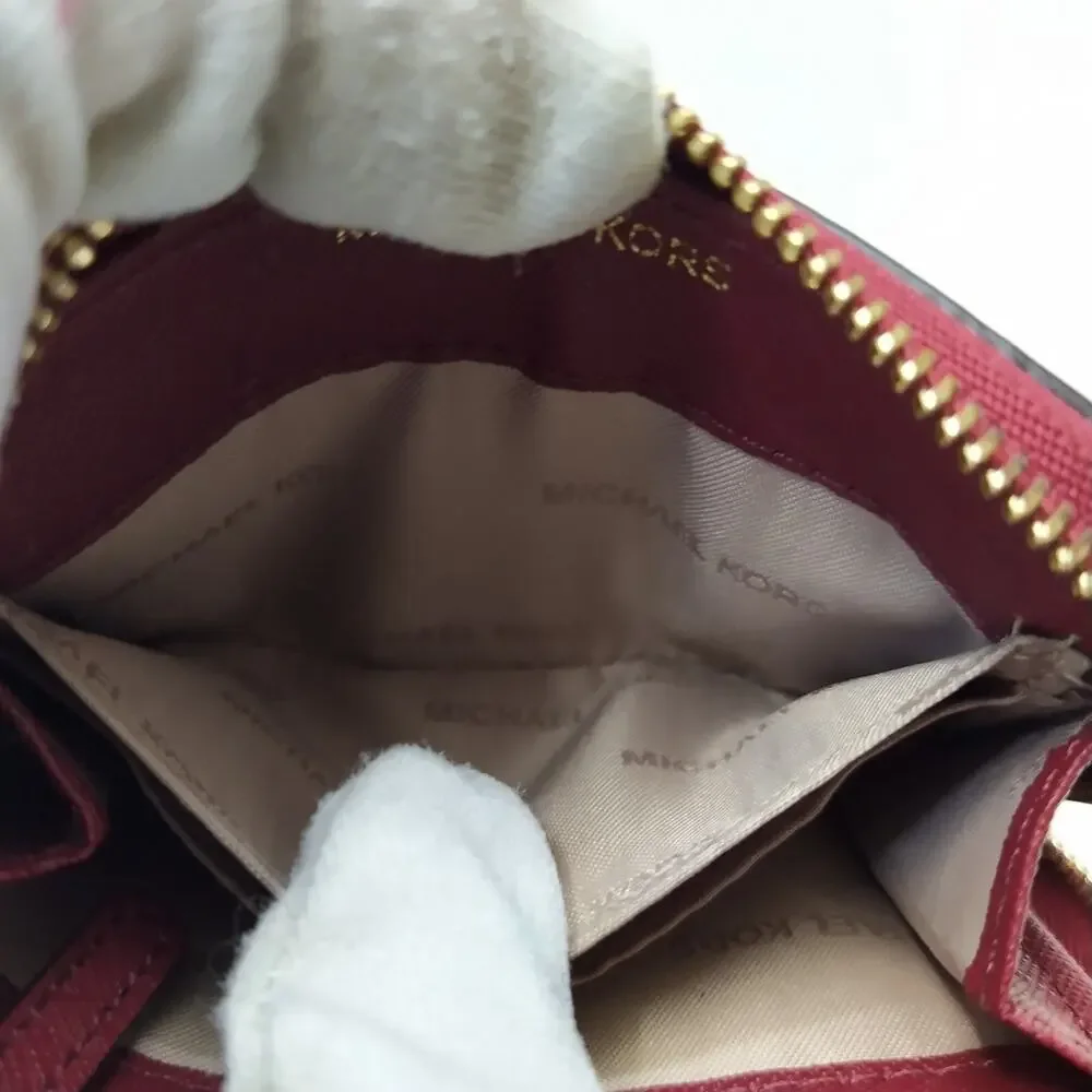 Michael Kors Red Pebbled Leather Zip Around Credit Card Small Wallet